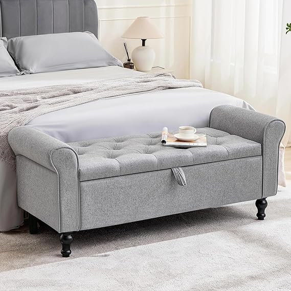 48" Tufted Storage Ottoman Bench with Rolled Arms