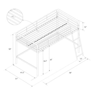 Junior Metal Loft Bed with Ladder & Guardrails – Twin & Full