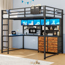 Full Loft Bed with Desk, Storage & LED Lights