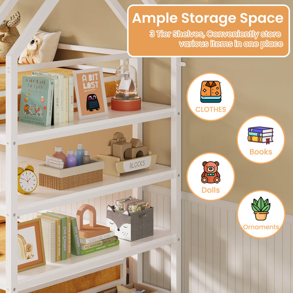 Twin Over Twin House Bunk Bed with Storage Shelf