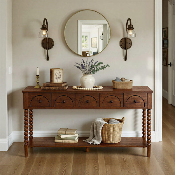 58" Narrow Console Sofa Table with Drawers & Lower Shelf