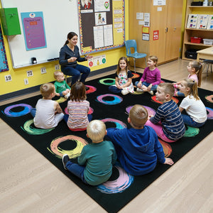 Colorful Circle Classroom Area Rug — Non-Slip Educational Kids Carpet