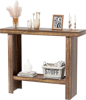 Farmhouse Console Table with Storage Shelves