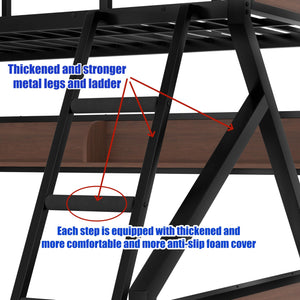 Metal Bunk Bed with LED Light & Storage Shelf