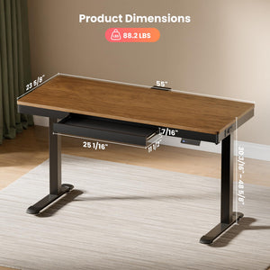 Electric Standing Desk with Drawer & Power Outlet – 55 Inch Adjustable Height