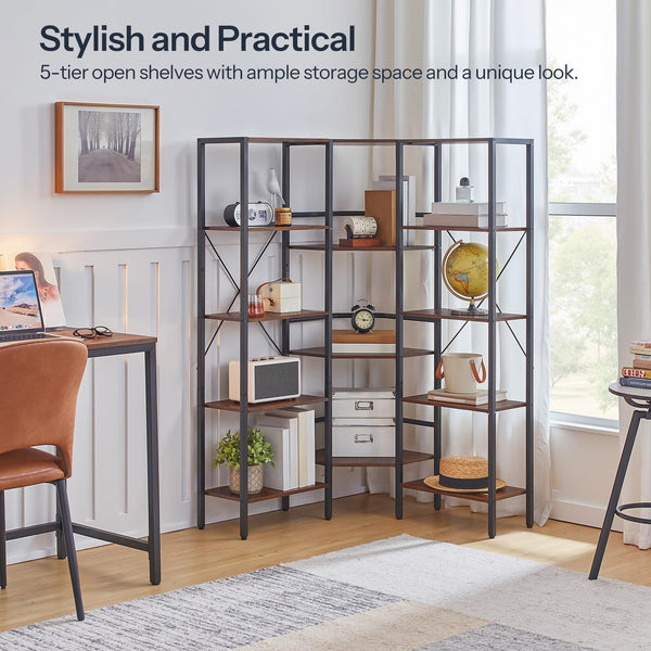 L-Shaped Corner Bookshelf 5-Tier with 14 Open Shelves