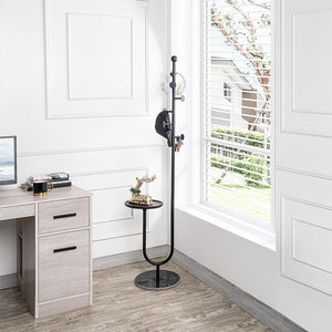 Freestanding Coat Rack with Table & 6 Hooks