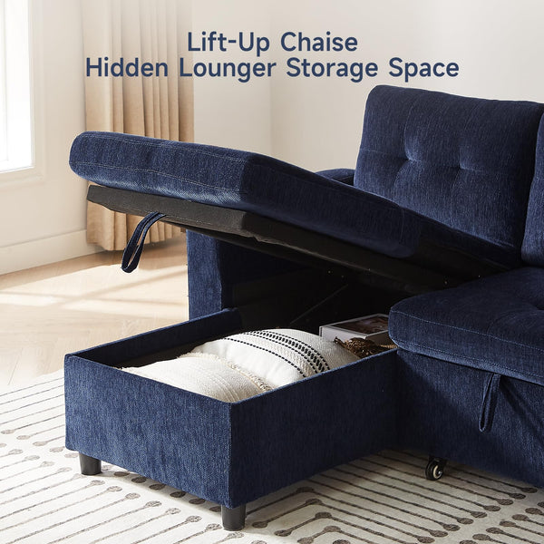 L-Shaped Sleeper Sectional Sofa with Storage Chaise