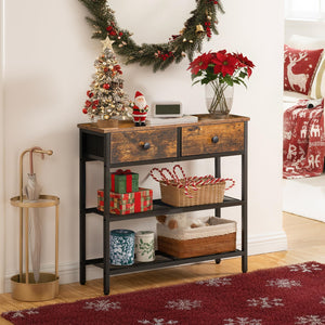 Narrow Console Table with 2 Fabric Drawers & 3-Tier Storage Shelves