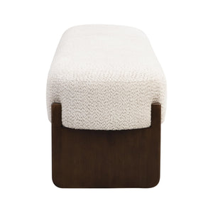 Rectangular Loop Yarn Ottoman Bench with Rubberwood Frame