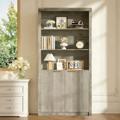 Tall Bookcase with Doors – 5-Tier, 70.87" H, Grey