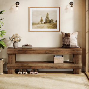 59" Entryway Shoe Bench with Storage Shelf