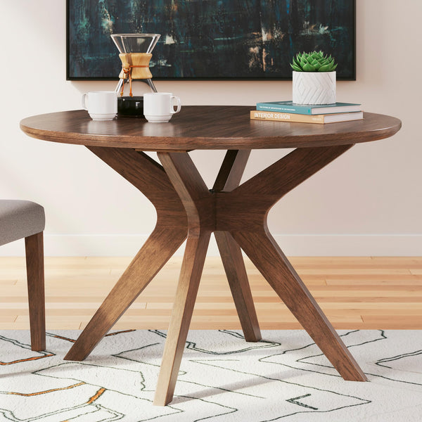Round Mid-Century Dining Table – Seats 4, Light Brown