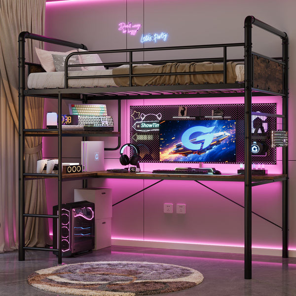 Twin Loft Bed with L-Shaped Desk