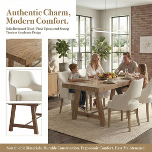 7-Piece Farmhouse Dining Table Set with Upholstered Chairs