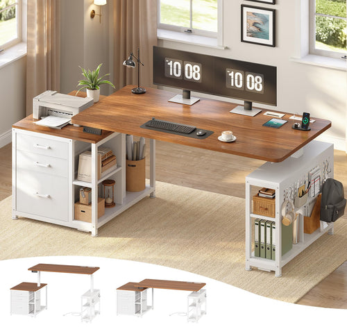 Height Adjustable Standing Desk with Drawers & Power Outlet, 61"