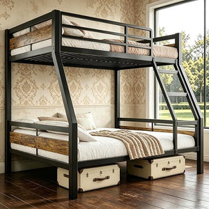 Metal Bunk Bed Twin over Full with Full-Length Guardrail