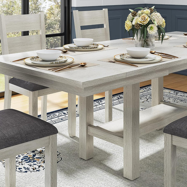 7-Piece Extendable Solid Wood Dining Table Set for 6 – Grey
