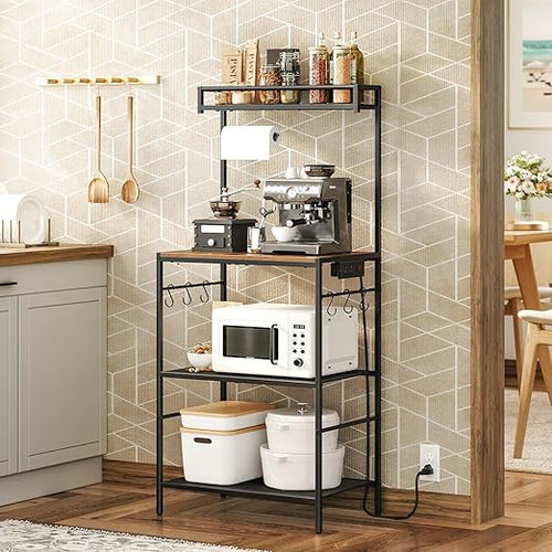 Baker's Rack with Power Outlet, Paper Holder & 6 Hooks
