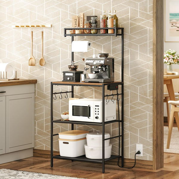 Baker's Rack with Power Outlet, Paper Holder & 6 Hooks