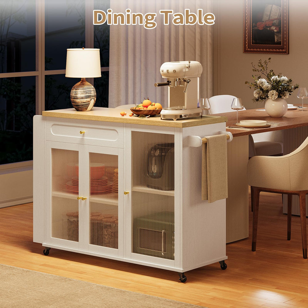 Rolling Kitchen Island with Power Outlet & Storage