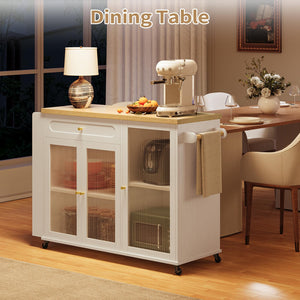 Rolling Kitchen Island with Power Outlet & Storage