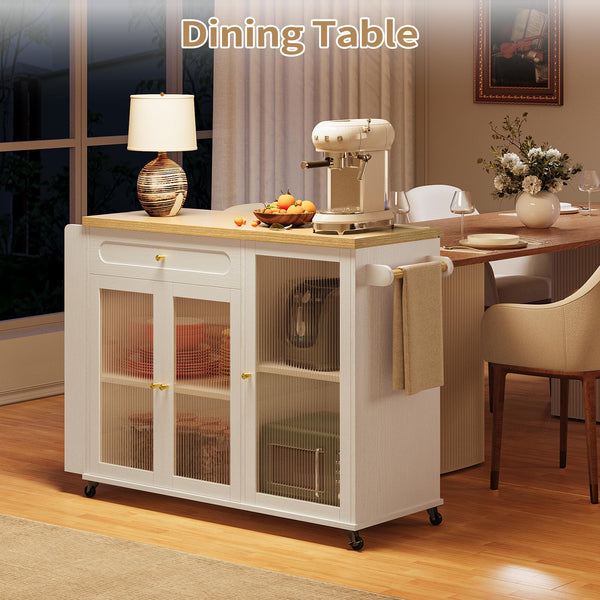 Rolling Kitchen Island with Power Outlet & Storage