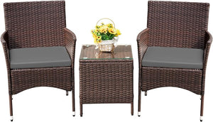 3-Piece PE Rattan Patio Furniture Set with Chairs and Table
