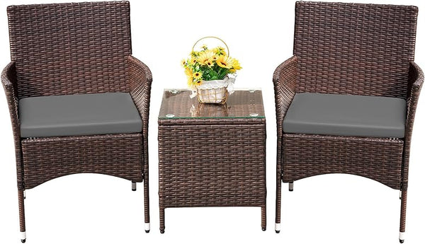 3-Piece PE Rattan Patio Furniture Set with Chairs and Table