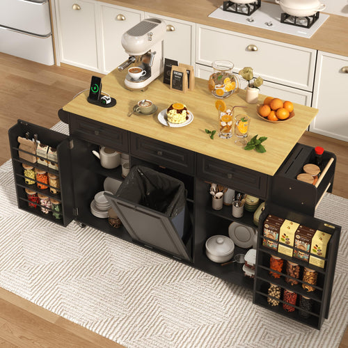 Rolling Kitchen Island with Power Outlet & Drop Leaf