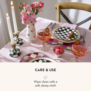 Ceramic Heart Vase – Black & White Courtly Check
