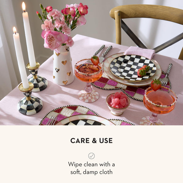 Ceramic Heart Vase – Black & White Courtly Check