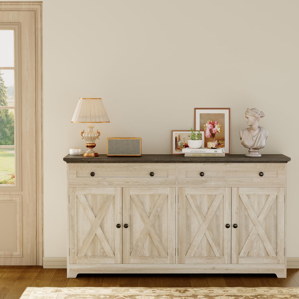 Farmhouse Buffet Cabinet Sideboard with Drawers and Coffee Bar Storage