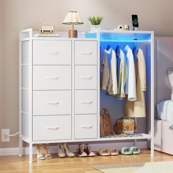 8-Drawer Dresser with Hanging Rack & LED Lights