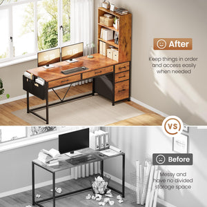 Computer Desk with Drawers, Bookshelf & LED Lights