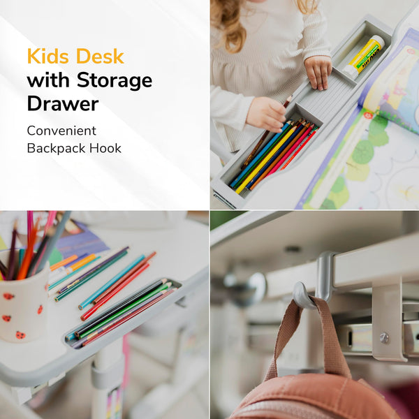 Kids Height-Adjustable Desk and Chair Set with Pencil Drawer
