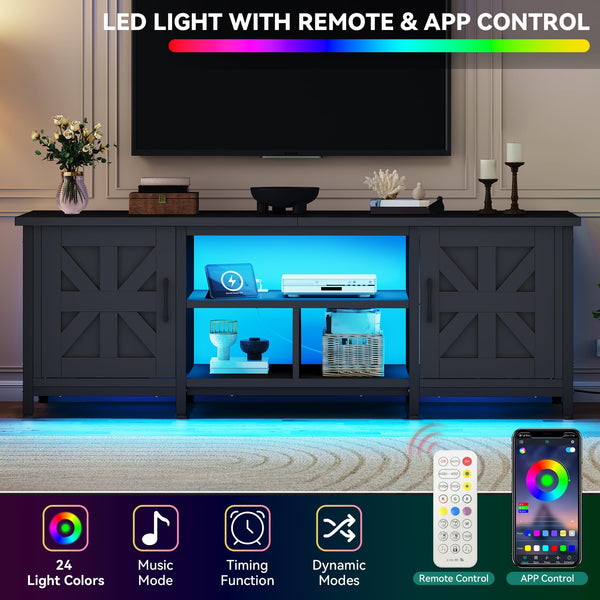 63-Inch TV Stand with LED Lights & Charging Station
