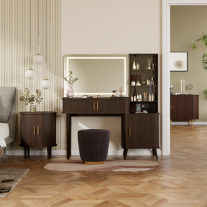 51" Fluted Makeup Vanity Desk with Mirror & Lights