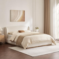 Queen Size Upholstered Platform Bed with Wingback Headboard