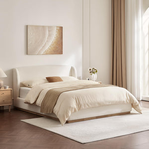 Queen Size Upholstered Platform Bed with Wingback Headboard