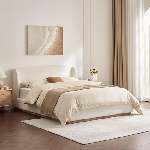 Queen Size Upholstered Platform Bed with Wingback Headboard