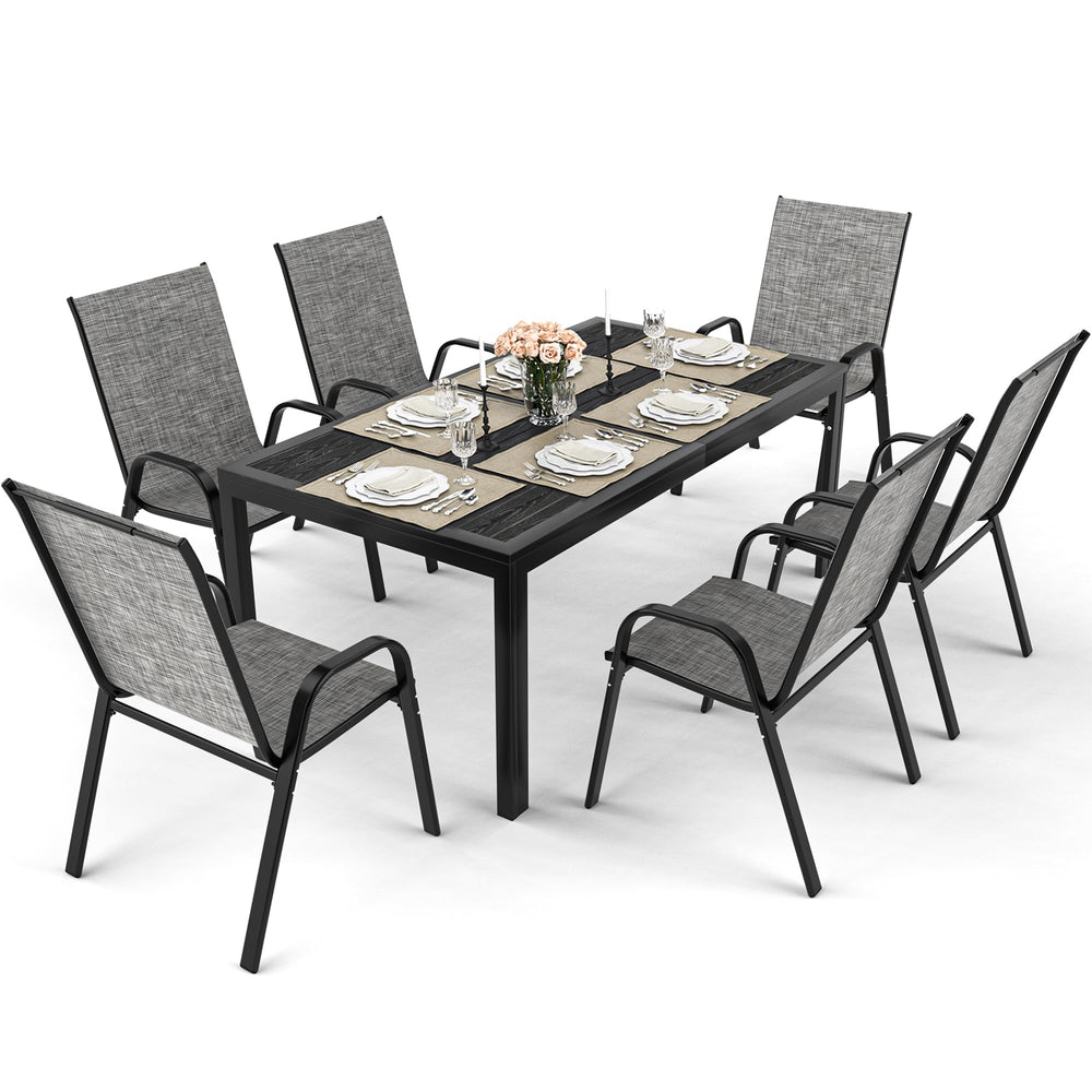 7-Piece Outdoor Patio Dining Set – Steel Slat Table & Textilene Chairs
