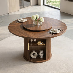 Kaelothaven 55.1 Inch Round Dining Table for 4-6, Modern Kitchen Table with Storage, Circle Dining Room Table with Wooden Pedestal Base for Living Room, Dining Room & Kitchen, Walnut