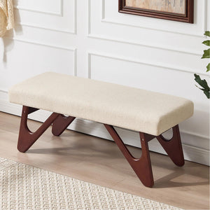 Upholstered Entryway Bench with Cat-Ear Solid Wood Legs