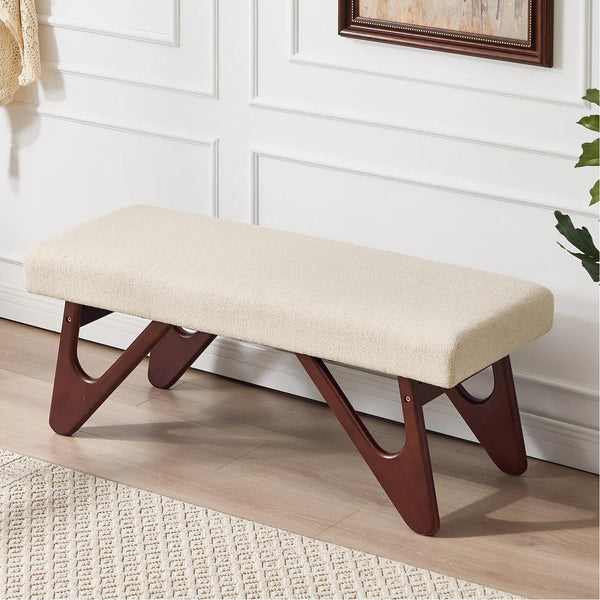 Upholstered Entryway Bench with Cat-Ear Solid Wood Legs