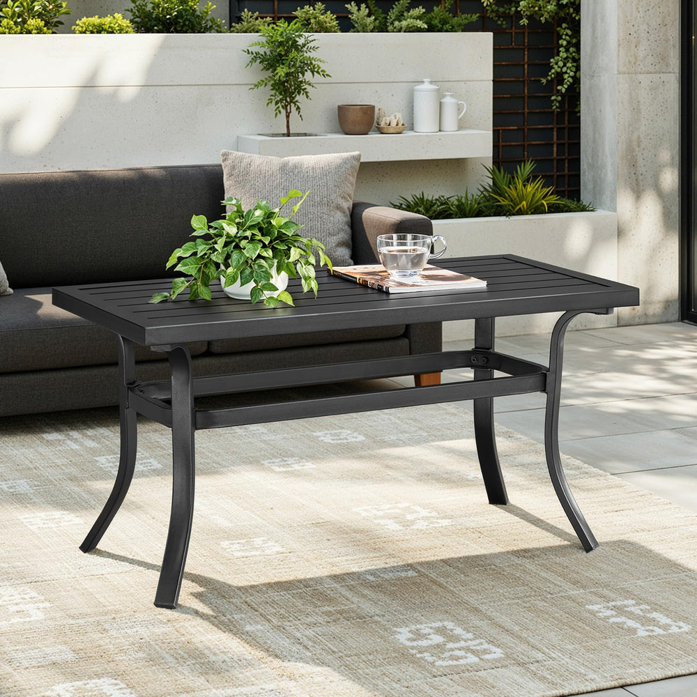 Outdoor Patio Coffee Table with Slatted Steel Top