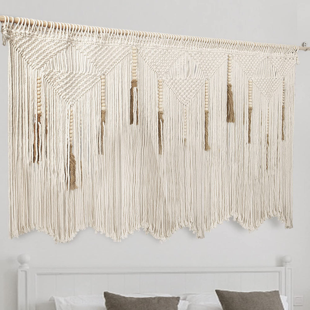 Extra Large Macrame Wall Hanging – Boho Tapestry with Rod, 70.8" × 39"