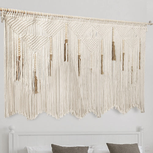 Extra Large Macrame Wall Hanging – Boho Tapestry with Rod, 70.8" × 39"