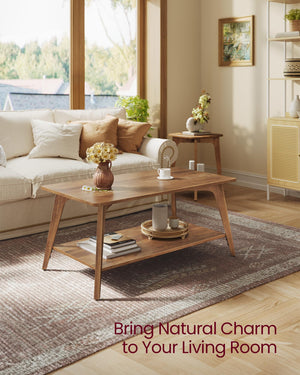 2-Tier Coffee Table with Storage Shelf and Tapered Legs