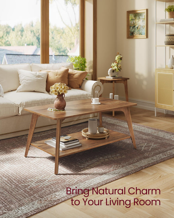 2-Tier Coffee Table with Storage Shelf and Tapered Legs